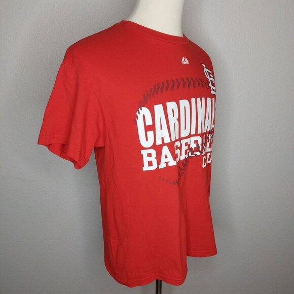 Majestic St Louis Cardinals Baseball T-shirt Large Red Cotton Short Sleeve Crew - Picture 8 of 12
